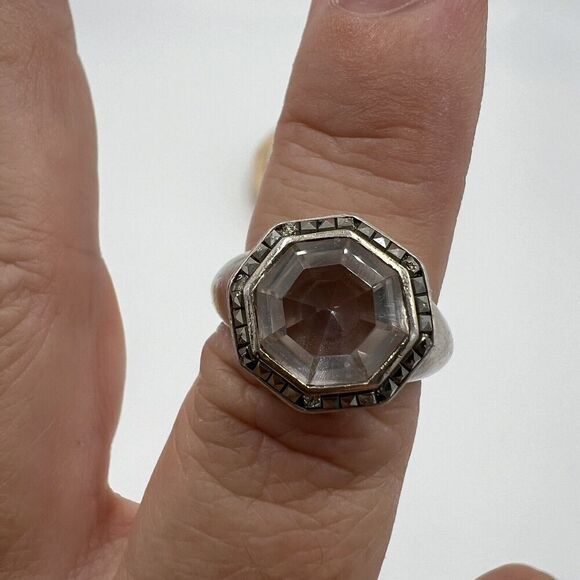 Faceted Quartz Crystal 925 Sterling Large Ring With Spinel READ Size 6.75 - Picture 1 of 16